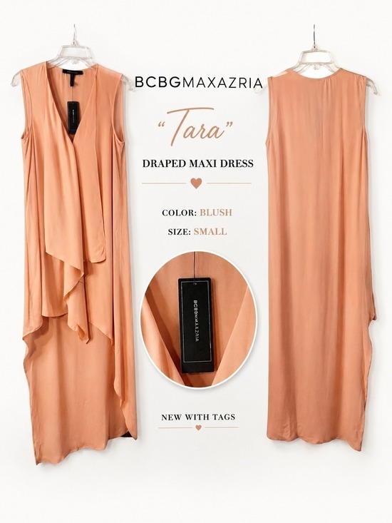 BCBGMaxAzria Dresses & Skirts - BCBGMAXAZRIA Tara Blush Draped Maxi Dress NWT Size Small